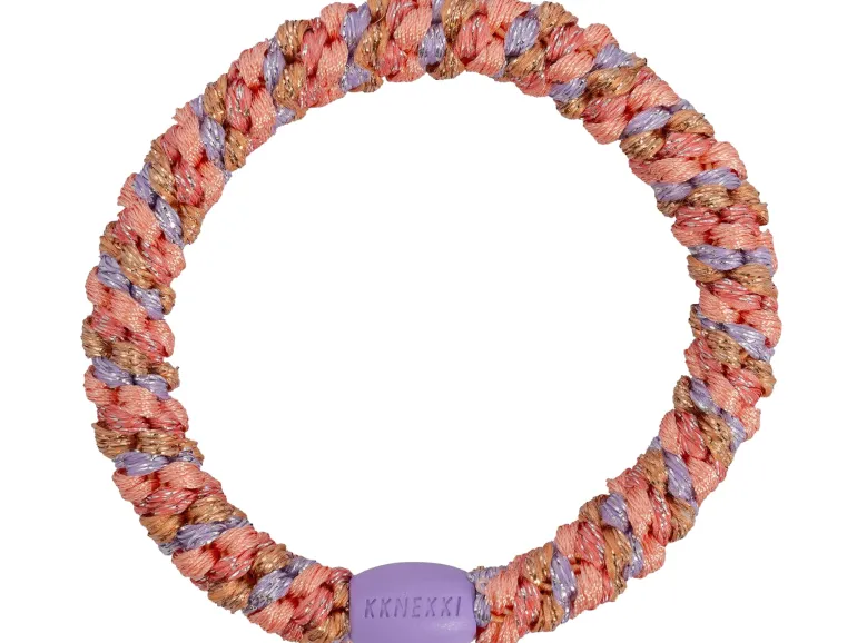 Élastique cheveux Mix corail & lavande grisée pailleté - Kknekki