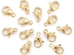Lot de 10 fermoirs mousquetons - Doré à l'or fin 24K - éco pack - 9 x 6 mm