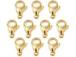 Lot de 10 fermoirs mousquetons - Doré à l'or fin 24K - éco pack - 13 x 8 mm