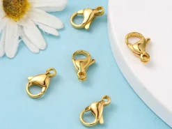 Lot de 10 fermoirs mousquetons - Doré à l'or fin 24K - éco pack - 13 x 8 mm