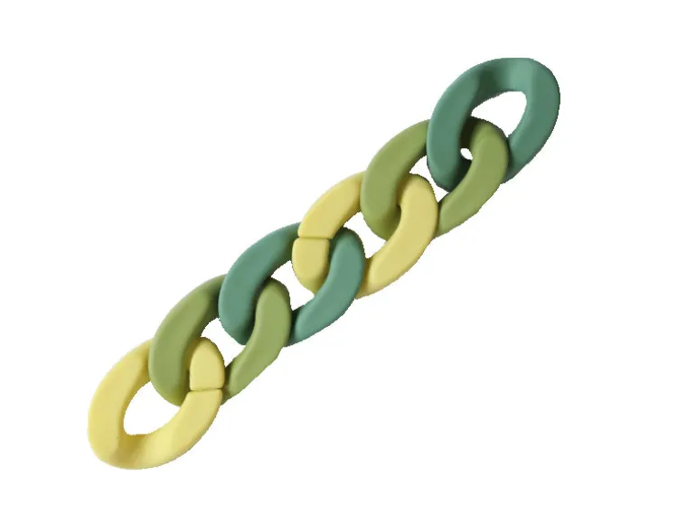 Lot de 50 maillons mates en acrylique - 30 x 21 mm - Vert et jaune
