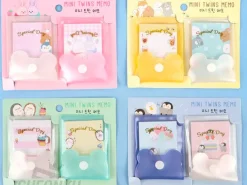Lot de 2 Mini blocs mémo pochettes Twins - Bleu et blanc