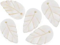 Lot de 5 pendentifs feuille en coquillage nacré - 22 x 12 mm