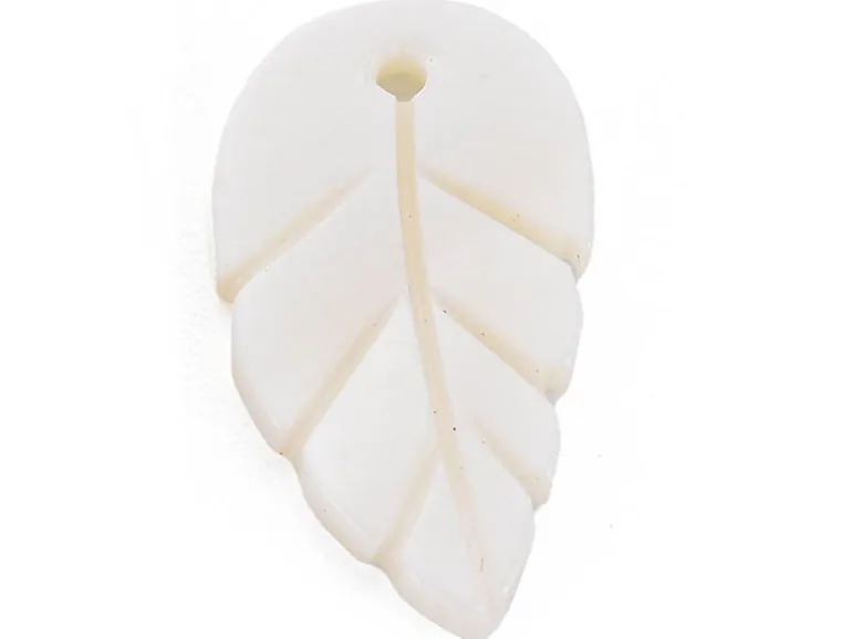 Lot de 5 pendentifs feuille en coquillage nacré - 22 x 12 mm