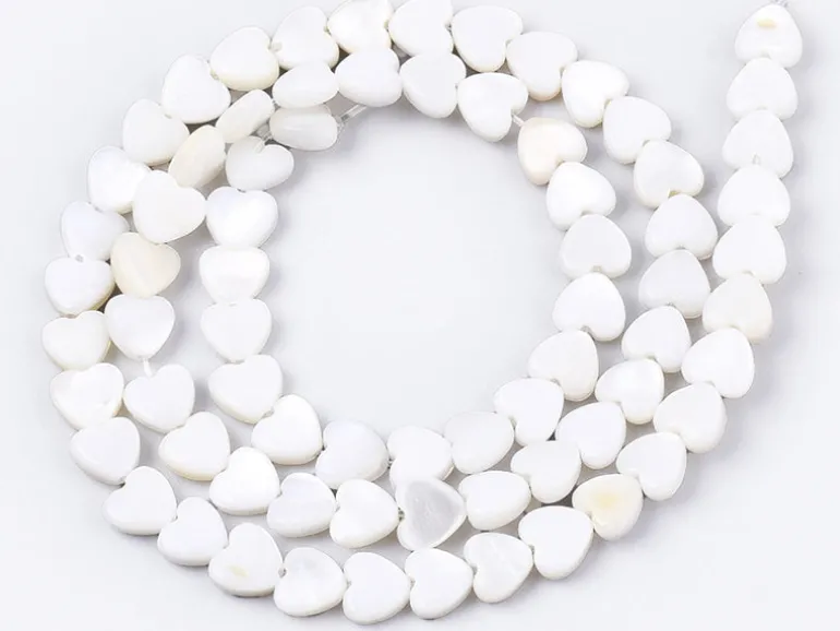 Lot de 10 perles cœur - Coquillage naturel - 6 mm