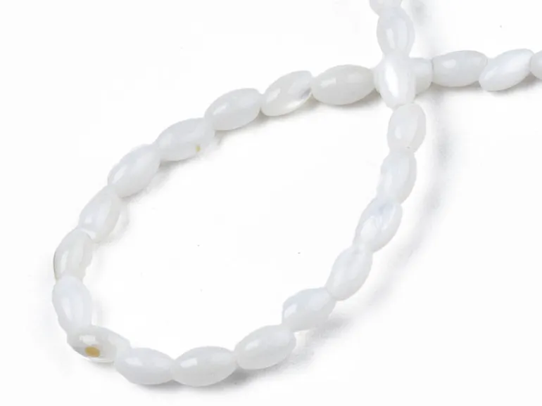 Lot de 20 perles en coquillage naturel - forme grain de riz - 5 x 3 mm
