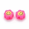 Lot de 20 perles en pâte polymère - fleur émoticône - Rose foncé