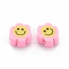 Lot de 20 perles en pâte polymère - Fleur émoticône - Rose perle
