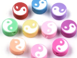 Lot de 20 perles en pâte polymère - Yin yang - Couleur aléatoire