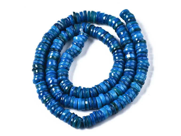 Lot de 20 perles heishi naturelles 6 mm en coquillage - Bleu acier