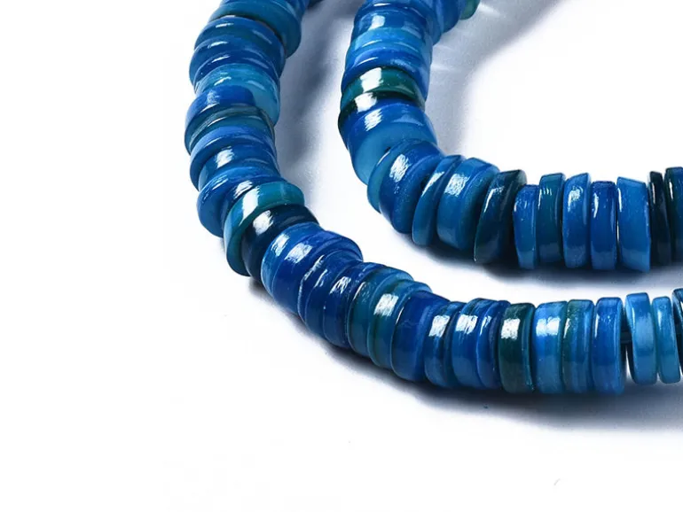 Lot de 20 perles heishi naturelles 6 mm en coquillage - Bleu acier