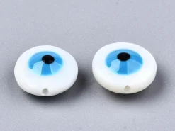 Lot de 5 perles œil bleu émaillé - Coquillage nacré - 8 mm