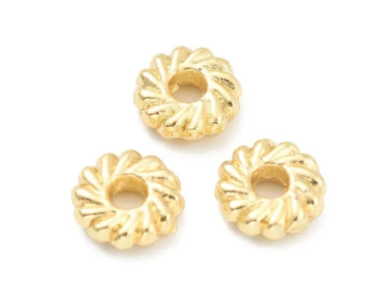 Lot de 20 perles intercalaires disque fleurs - Doré à l'or fin