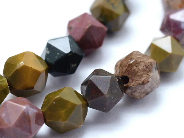 Lot de 10 perles naturelles géométriques à facettes - 6 mm - Jaspe