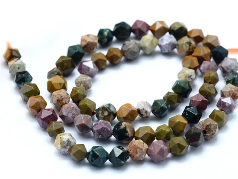Lot de 10 perles naturelles géométriques à facettes - 6 mm - Jaspe