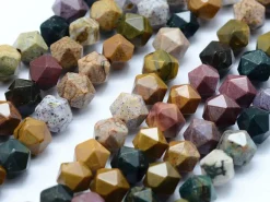 Lot de 10 perles naturelles géométriques à facettes - 6 mm - Jaspe