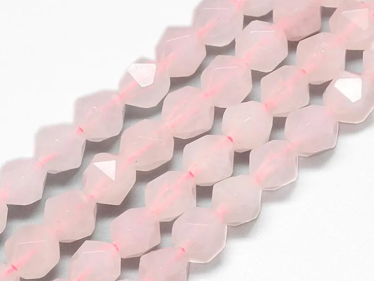 Lot de 10 perles naturelles géométriques à facettes - 6 mm - Quartz rose