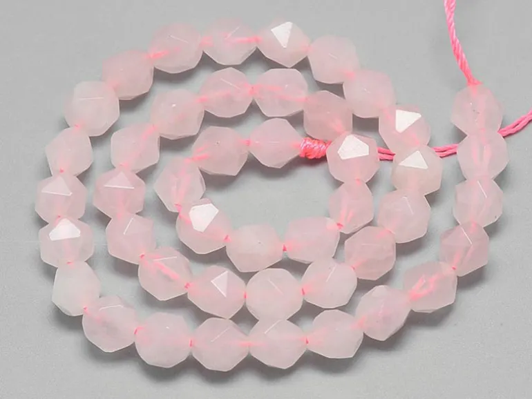 Lot de 10 perles naturelles géométriques à facettes - 6 mm - Quartz rose