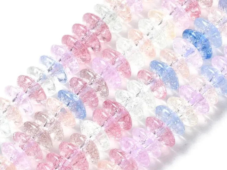 Lot de 20 perles rondelles en verre craquelé - Multicolore