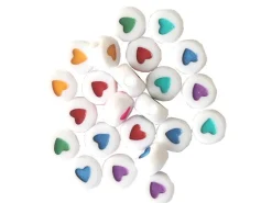 Lot de 20 perles rondes - Coeurs colorés
