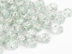 Lot de 200 perles rondes à paillettes - Lettres alphabet argentés