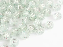 Lot de 200 perles rondes à paillettes - Lettres alphabet argentés