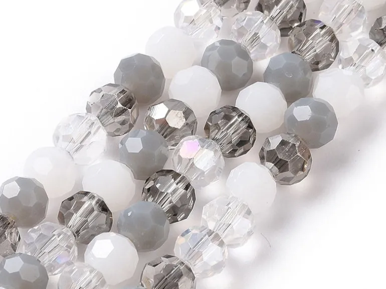 Lot de 50 perles rondes facettées - 5 mm - Tons gris