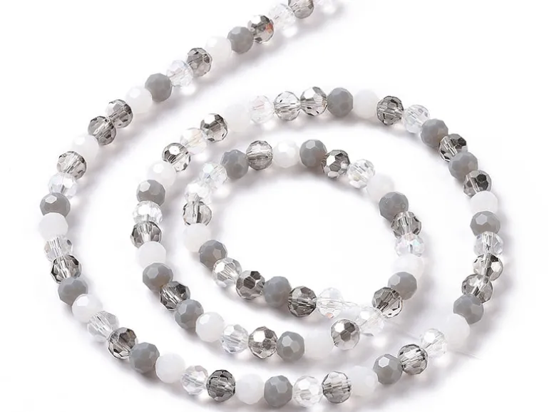Lot de 50 perles rondes facettées - 5 mm - Tons gris