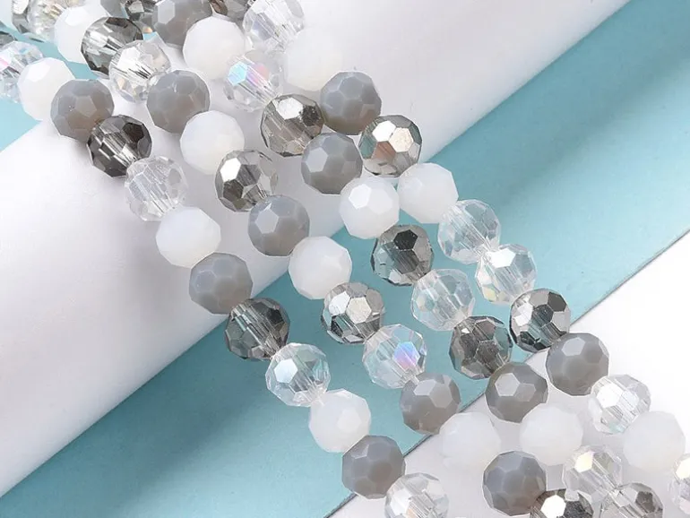 Lot de 50 perles rondes facettées - 5 mm - Tons gris