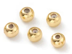 Lot de 5 perles stoppeur - perles avec caoutchouc pour bracelets coulissants - doré à l'or fin 18K - 4 x 3 mm