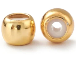 Lot de 5 perles stoppeur - perles avec caoutchouc pour bracelets coulissants - doré à l'or fin 18K- 7 x 5 mm