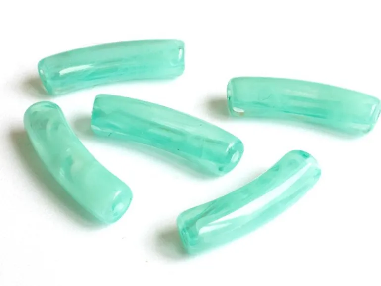 Lot de 5 perles tubes - Imitation naturelle marbre 6 mm - Aigue-marine