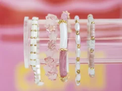 Lot de 5 perles tubes - Imitation naturelle marbre 6 mm - Blanc