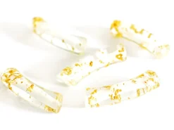 Lot de 5 perles tubes transparentes 6 mm - Feuille dorée