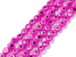 Lot de 20 petites perles en verre - œil turc rose fuchsia - 6 x 3 mm