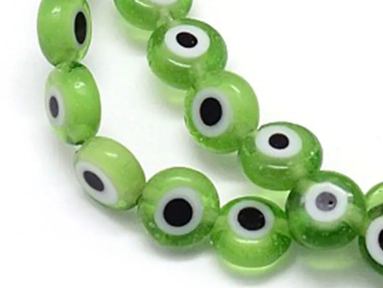 Lot de 20 petites perles en verre - œil turc vert - 6 x 3 mm