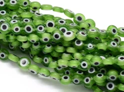 Lot de 20 petites perles en verre - œil turc vert - 6 x 3 mm