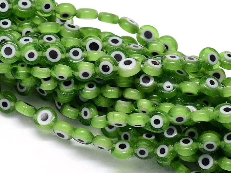 Lot de 20 petites perles en verre - œil turc vert - 6 x 3 mm