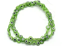 Lot de 20 petites perles en verre - œil turc vert - 6 x 3 mm
