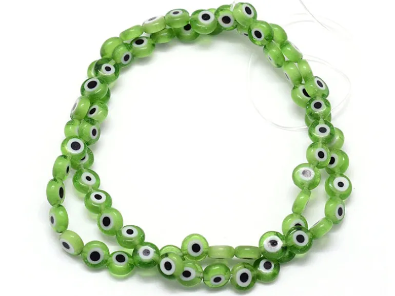Lot de 20 petites perles en verre - œil turc vert - 6 x 3 mm