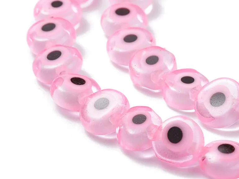 Lot de 20 petites perles en verre - œil turc rose - 6 x 3 mm
