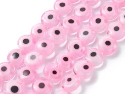 Lot de 20 petites perles en verre - œil turc rose - 6 x 3 mm