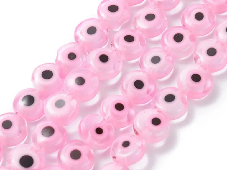 Lot de 20 petites perles en verre - œil turc rose - 6 x 3 mm
