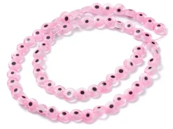 Lot de 20 petites perles en verre - œil turc rose - 6 x 3 mm