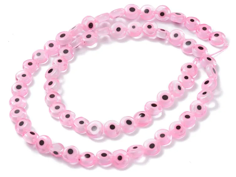 Lot de 20 petites perles en verre - œil turc rose - 6 x 3 mm