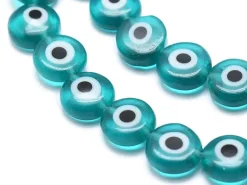 Lot de 20 petites perles en verre - œil turc turquoise - 6 x 3 mm