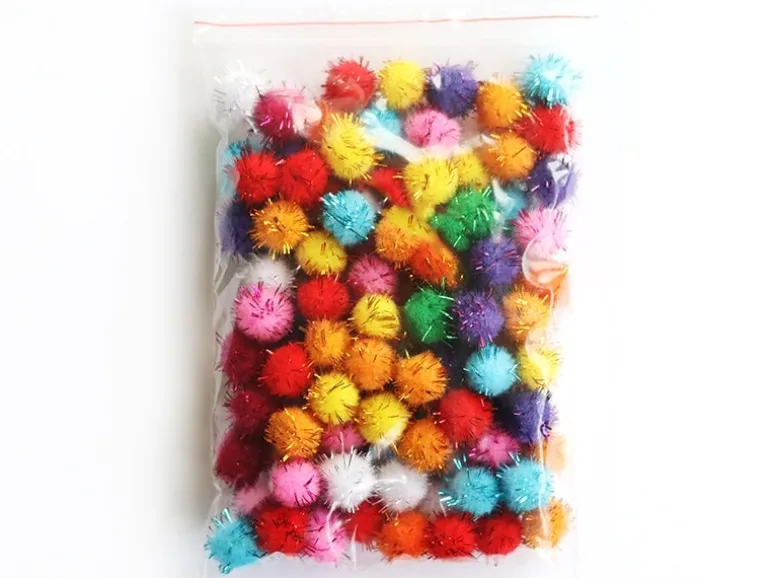 Lot de 100 pompons à fils métalliques de couleur vives - 1,5 cm