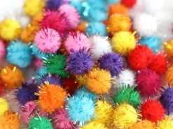 Lot de 100 pompons à fils métalliques de couleur vives - 1,5 cm