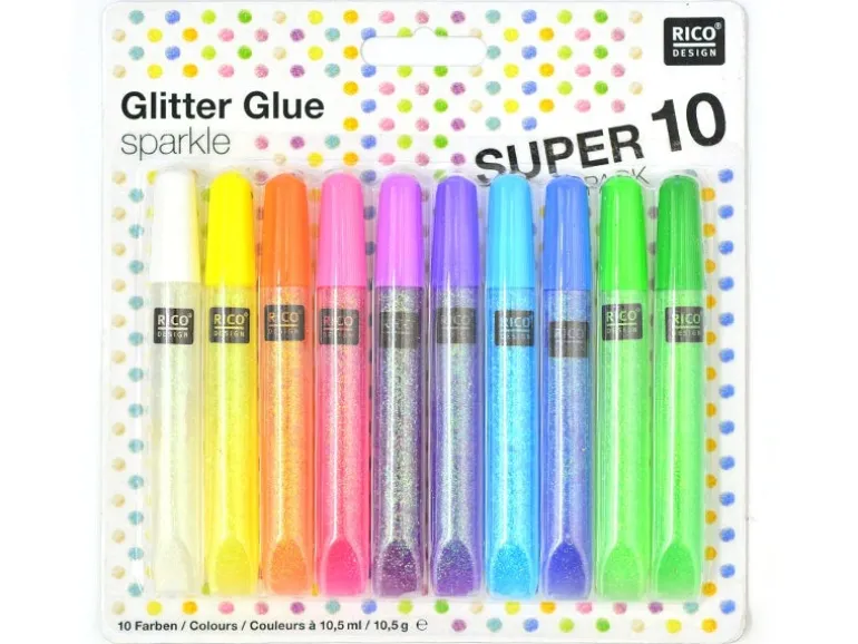 Lot de 10 stylos colle paillettes - glitter glue - couleurs pop