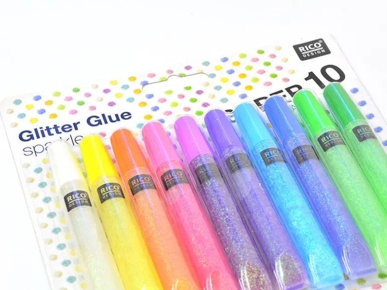 Lot de 10 stylos colle paillettes - glitter glue - couleurs pop